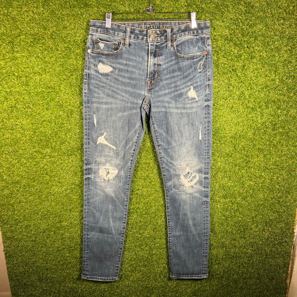 American Eagle Airflex Slim Jeans Mens 32x32 Blue Distressed Ne(x)t Level